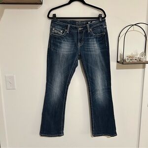 Miss Me Easy Bootcut Rhinestone Embroidered Blue Jeans Size 29